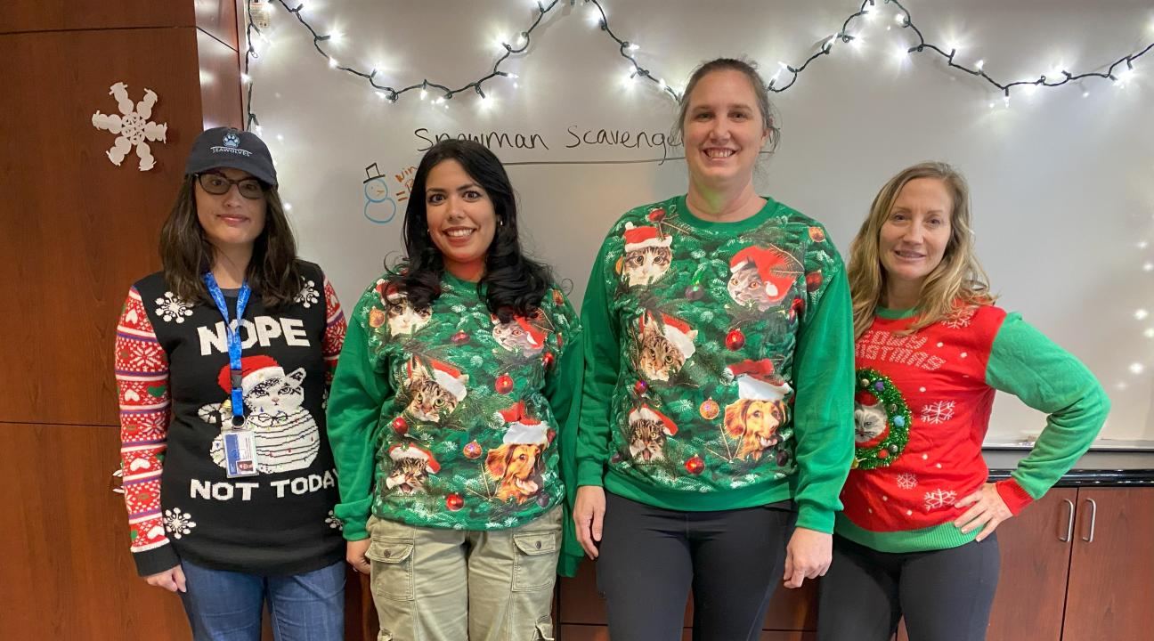 A&F Staff in festive sweaters