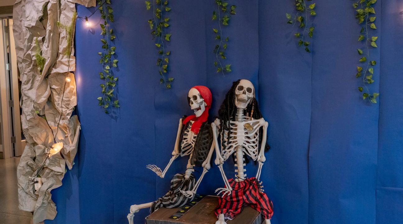 Skeletons posed along the wall