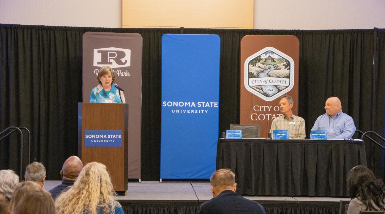 President Cutrer giving remarks at event