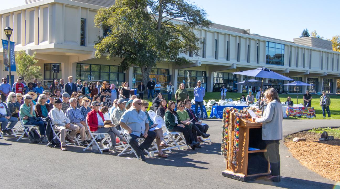 Dean Carleton speaking at SSU Peace Ceremony