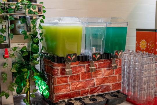 Bight green and blue drinks in beverage dispsensors