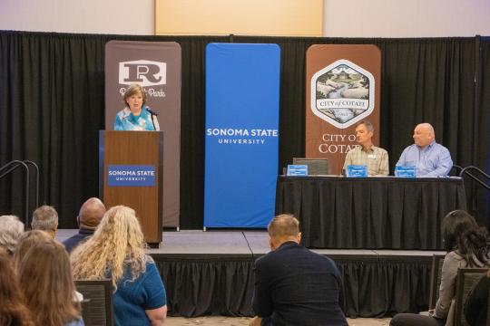 President Cutrer giving remarks at event