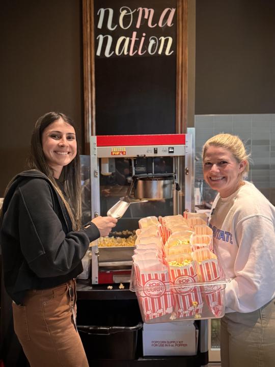Jayme and Lauren at Popcorn machine